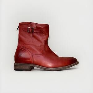 Frye Pippa Short Red Leather Zip Ankle Boots Women’s Size 7 B Booties Casual